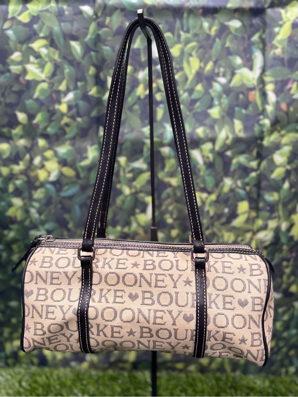 Vintage Dooney & Bourke Signature Shoulder Canvas Barrel Bag